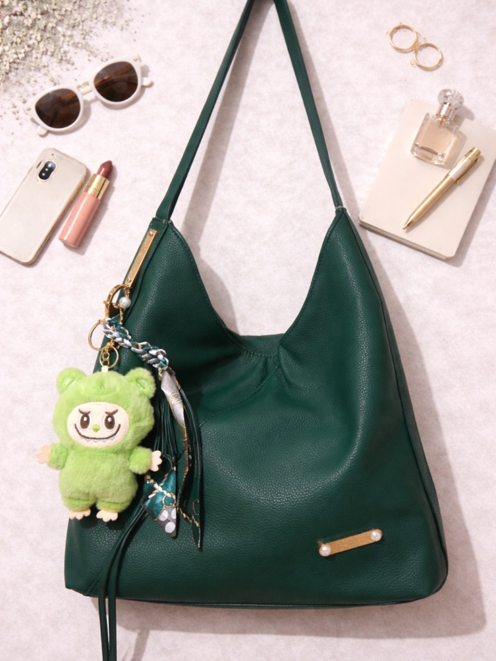 Green Leather Hobo Shoulder Bag - Unbranded